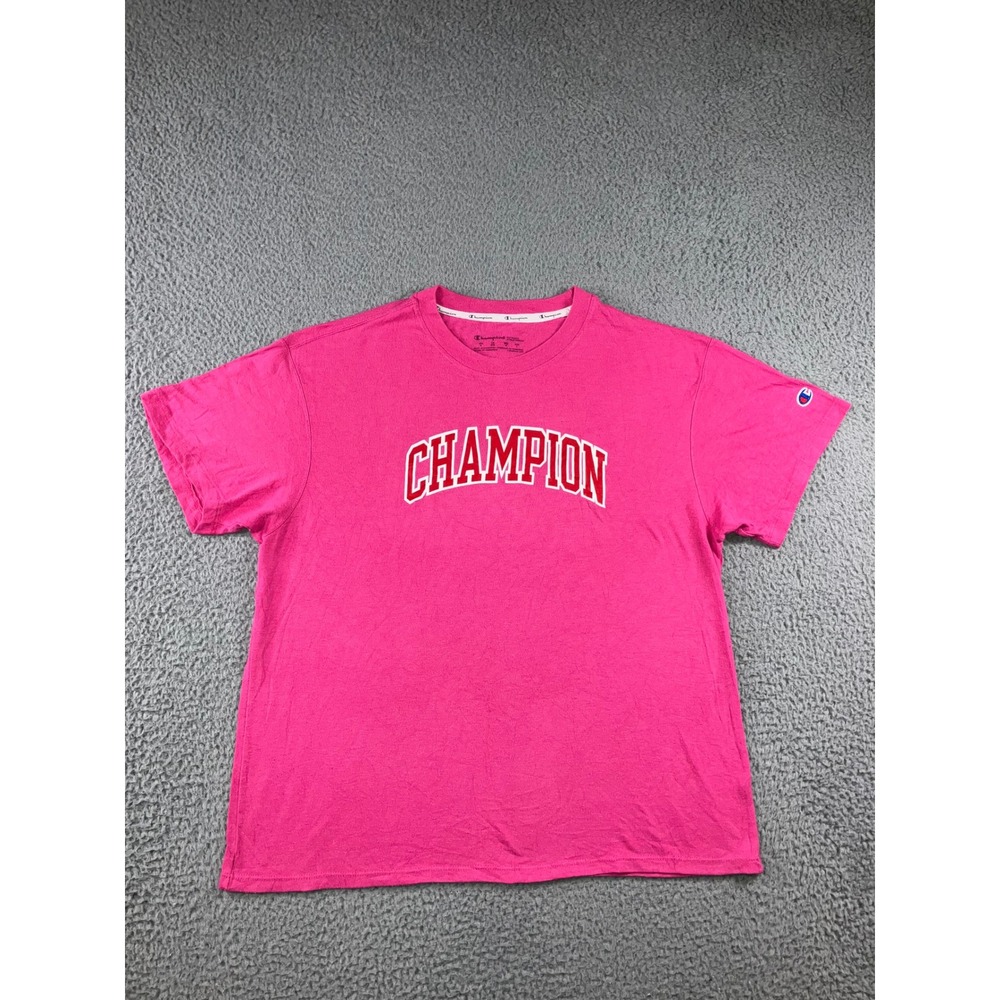 Champion T Shirt Men M Pink Short Sleeve Arched Logo Graphic Tee Retro Y2K 90s